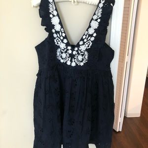 Navy blue summer dress with floral embroidering